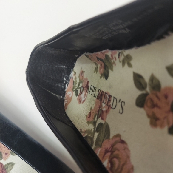 Appleseed's Black Leather Floral Applique Ballet Flats 9.5 Shoes Slip On - Picture 11 of 12